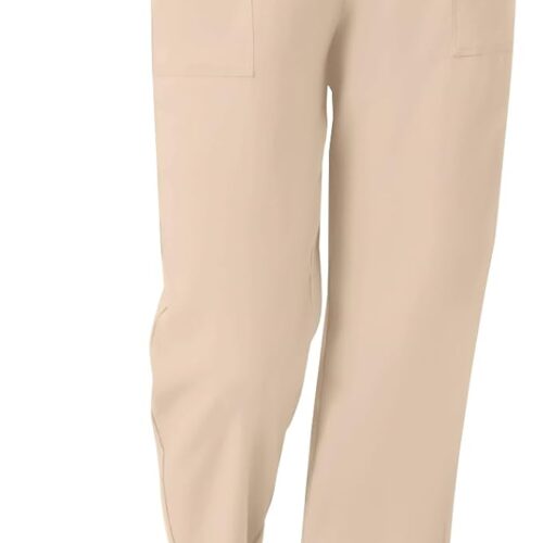 Linen Casual Pants for Women High Waist Elastic Summer Beach Vacation Outfits with Pockets