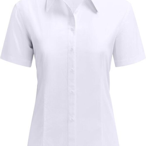 Women's Short Sleeve Cotton Button Down Work Shirt