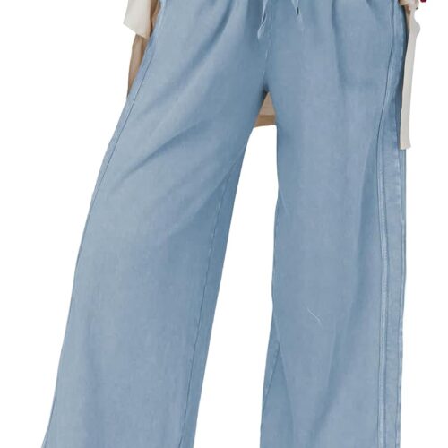 Women Casual Wide Leg Sweatpants High Waist Baggy Acid Wash Pants Drawstring Athletic Pants with Pockets
