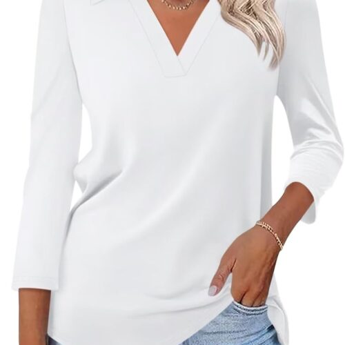 Women's 3/4 Sleeve V-Neck Collared Polo Shirt