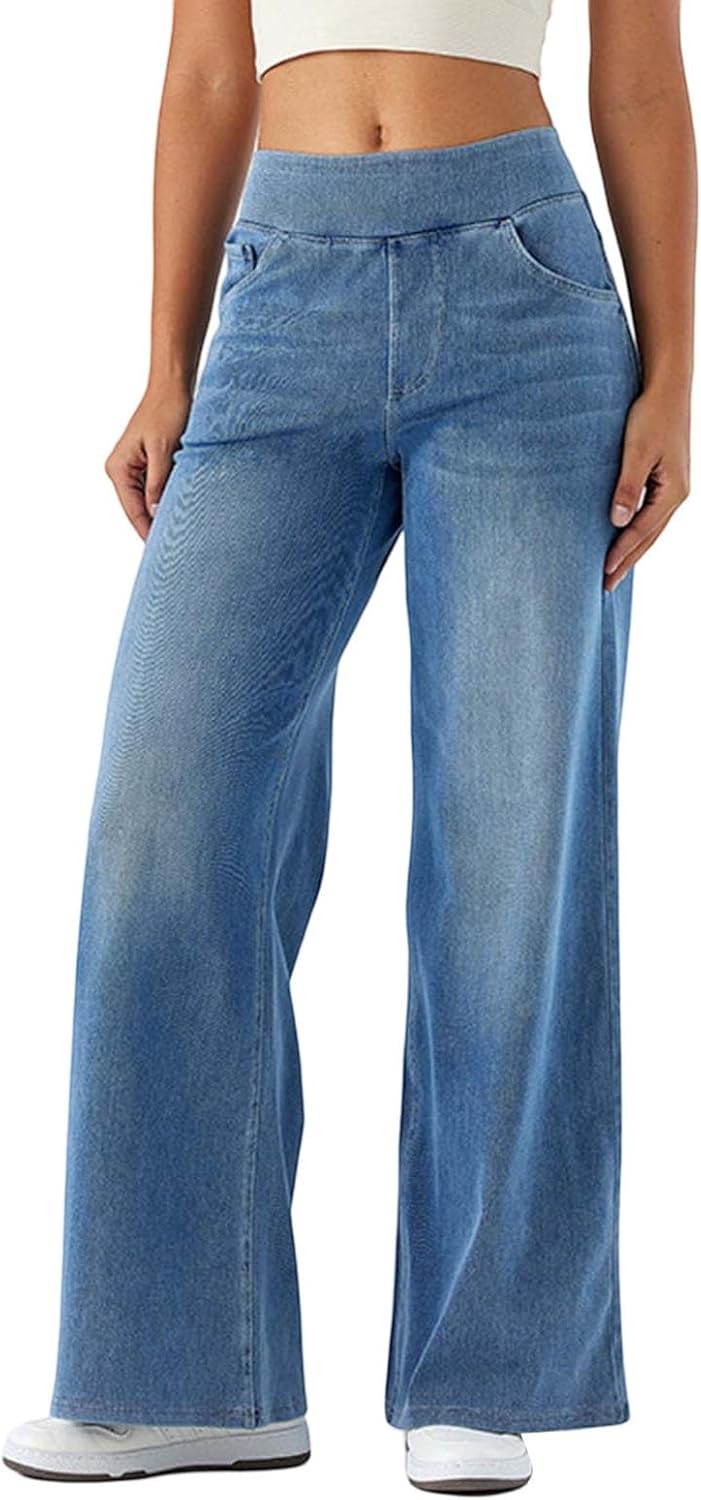High-Waisted Pull-On Slim-Fit Jeans