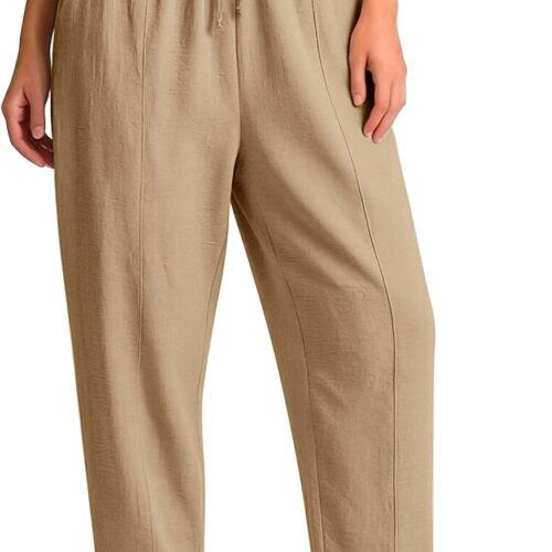 Women Casual Cropped Pants Loose Casual Trousers Drawstring Wide Leg Lounge Pants with Pockets