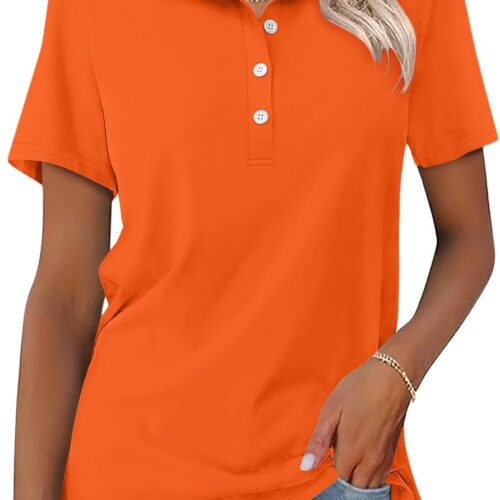 Women's Collared Button-Front Short-Sleeve Polo Shirt