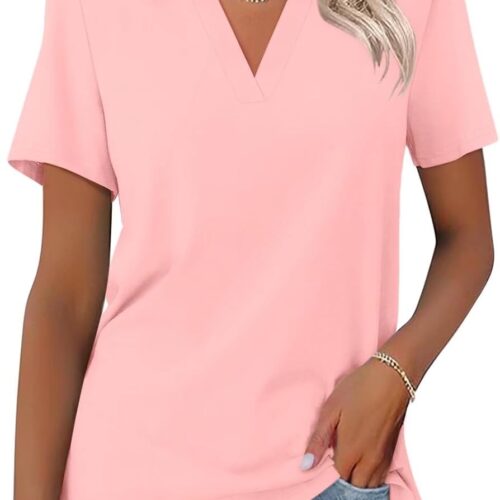 Women's V-Neck Loose-Fit Short-Sleeve Polo Shirt