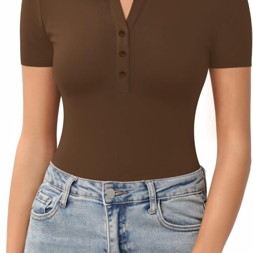 Women's Slim-Fit Collared Button-Front Polo Shirt