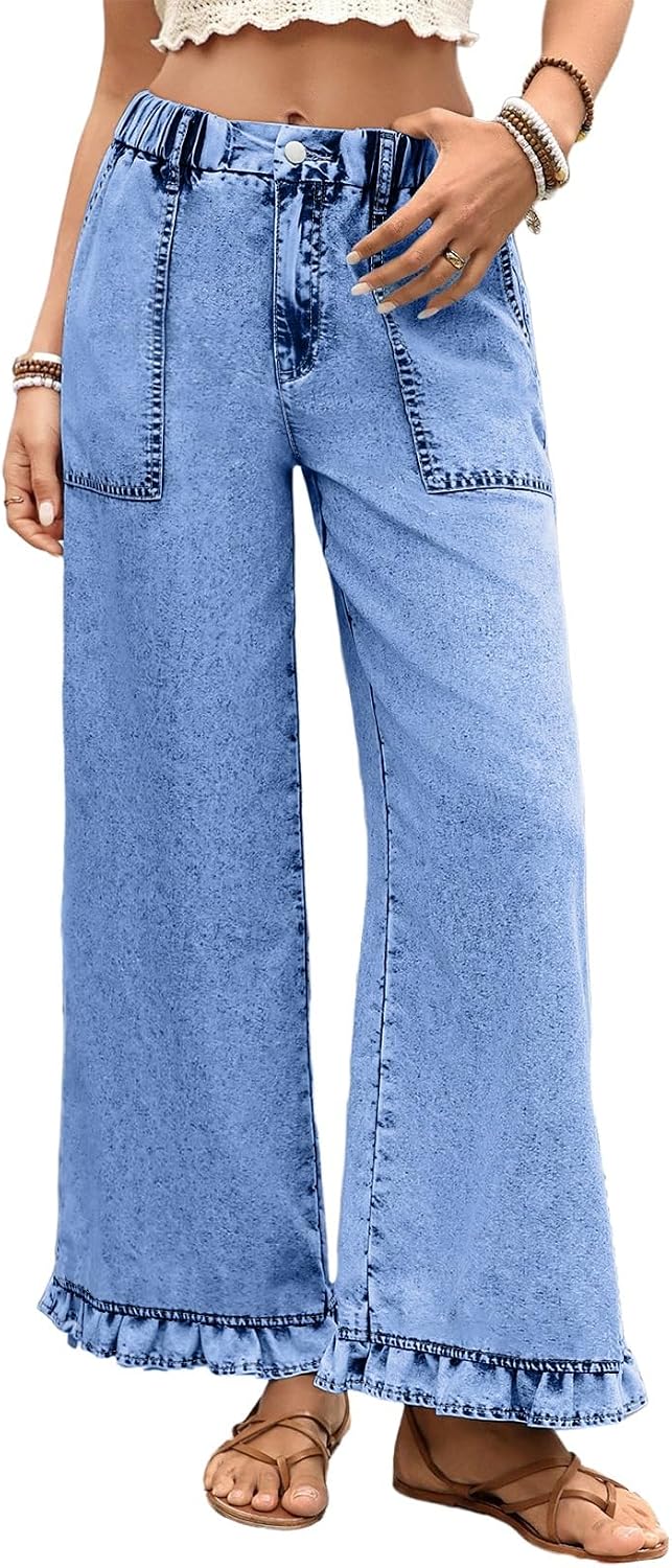 Ruffled Wide-Leg Jeans