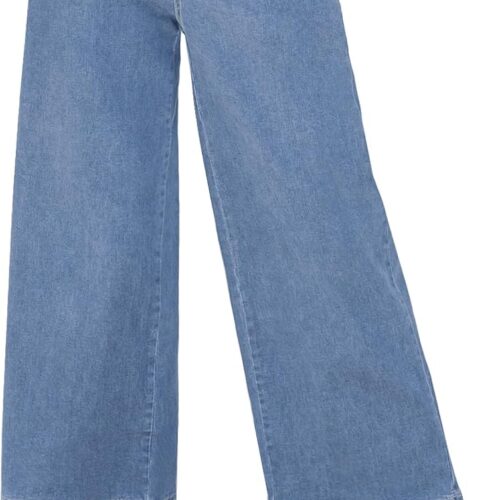 Elastic-Waist Cropped Wide-Leg Jeans
