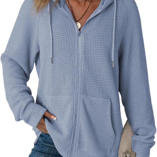 Women's Waffle-Knit Zip-Up Hoodie