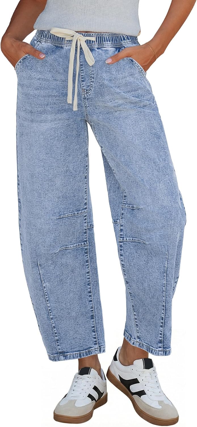 High-Waisted Barrel-Leg Cropped Jeans