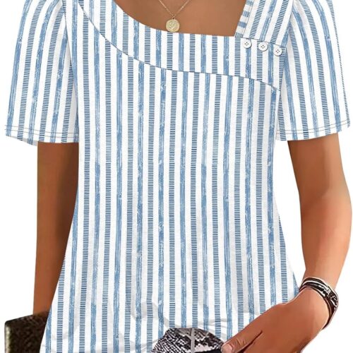 Women Summer Tops Short Sleeve Shirts Square Neck Spring Outfits Fashion Clothing Blouses